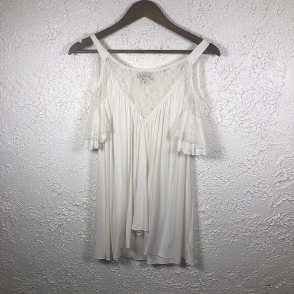 BEBE  XS Cream Lace trim festival  Cottagecore BOHO peasant top - Picture 1 of 7